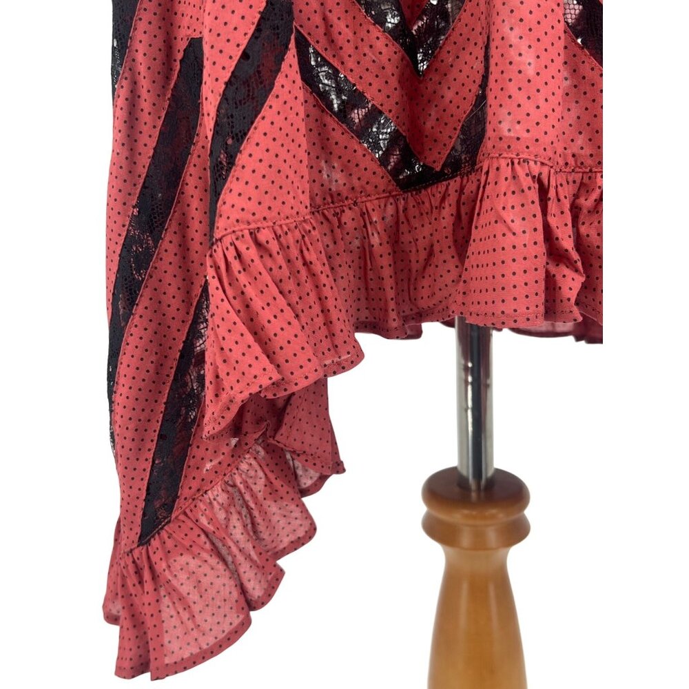 Free People Burnt Red & Black Voile & Lace Slip Dress | Boho Coastal Cowgirl S - Picture 9 of 12